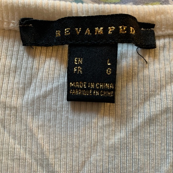 #22 Revamped Cream ribbed cropped top with bell sleeves.  Size L - Picture 5 of 5